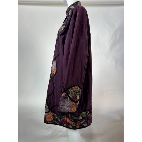 Reversible Vintage 80s Womens Coat With Floral Quilted Pattern & Black Faux Leat - Picture 5 of 16